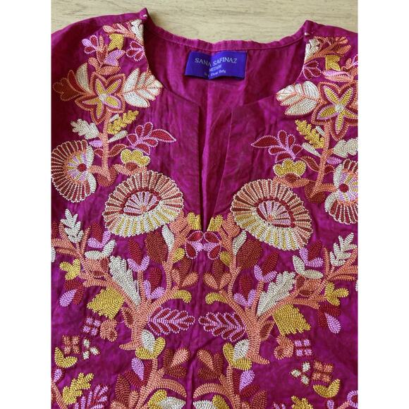 Sana Safinaz Kameez Tunic M Pink Multicolor Embroidered Kaftan Long Sleeve NWOT - Picture 2 of 9